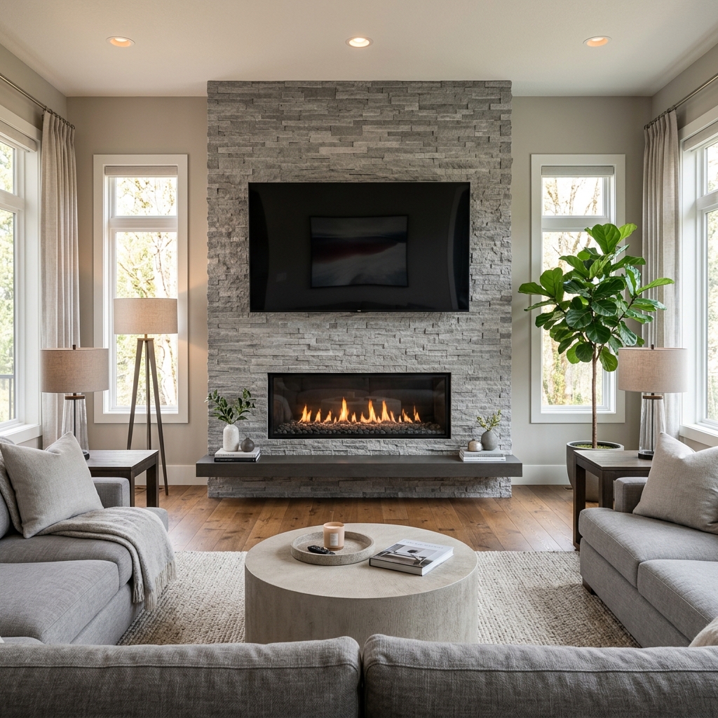 TV mounted above fireplace with no visible wires