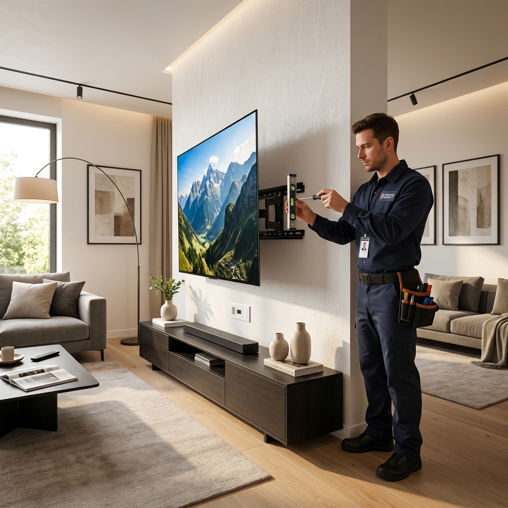 On-wall TV mounting by certified technician