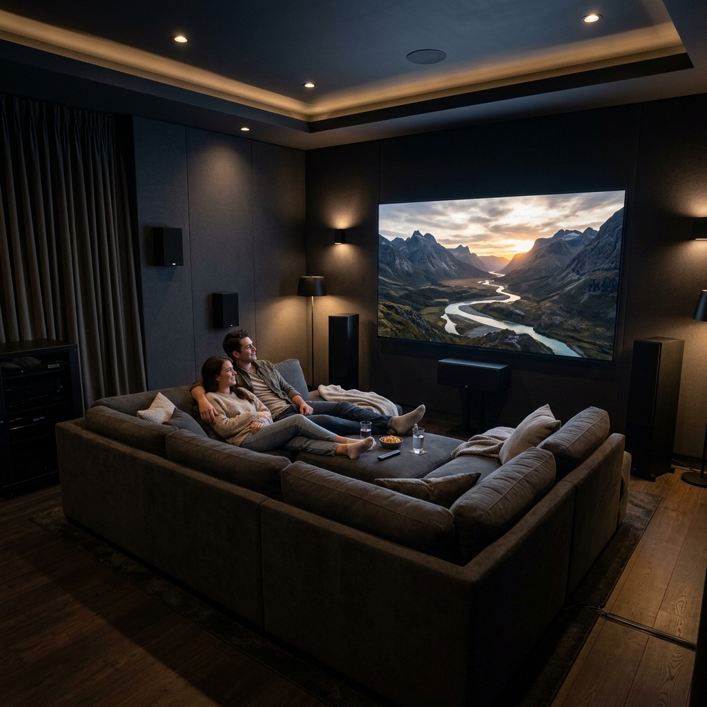 Complete home theater setup with surround sound